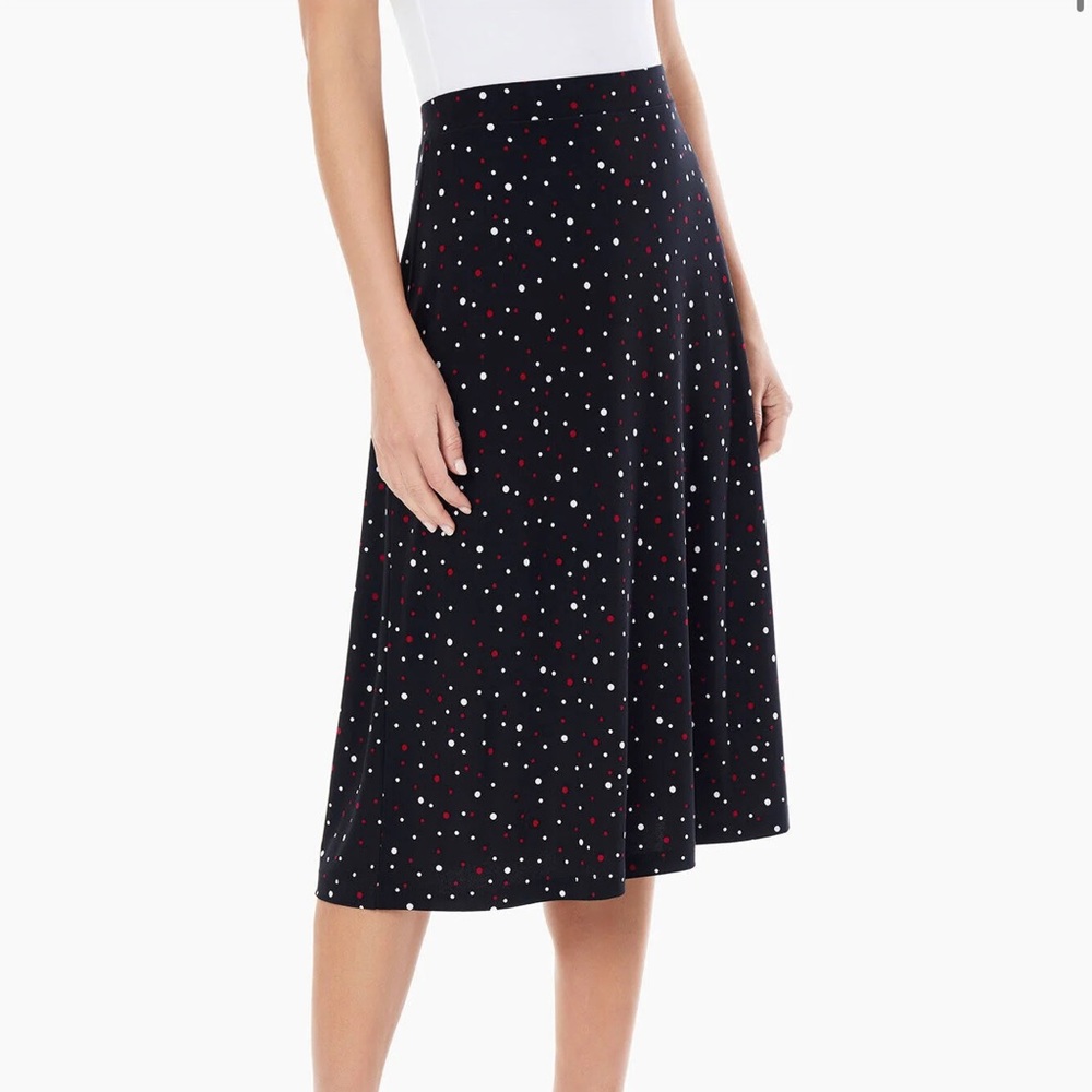 Red black and white midi jersey skirt